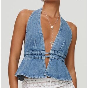 ✨ NWT Princess Polly Sequoia Denim Halter Top | Size 12 ✨